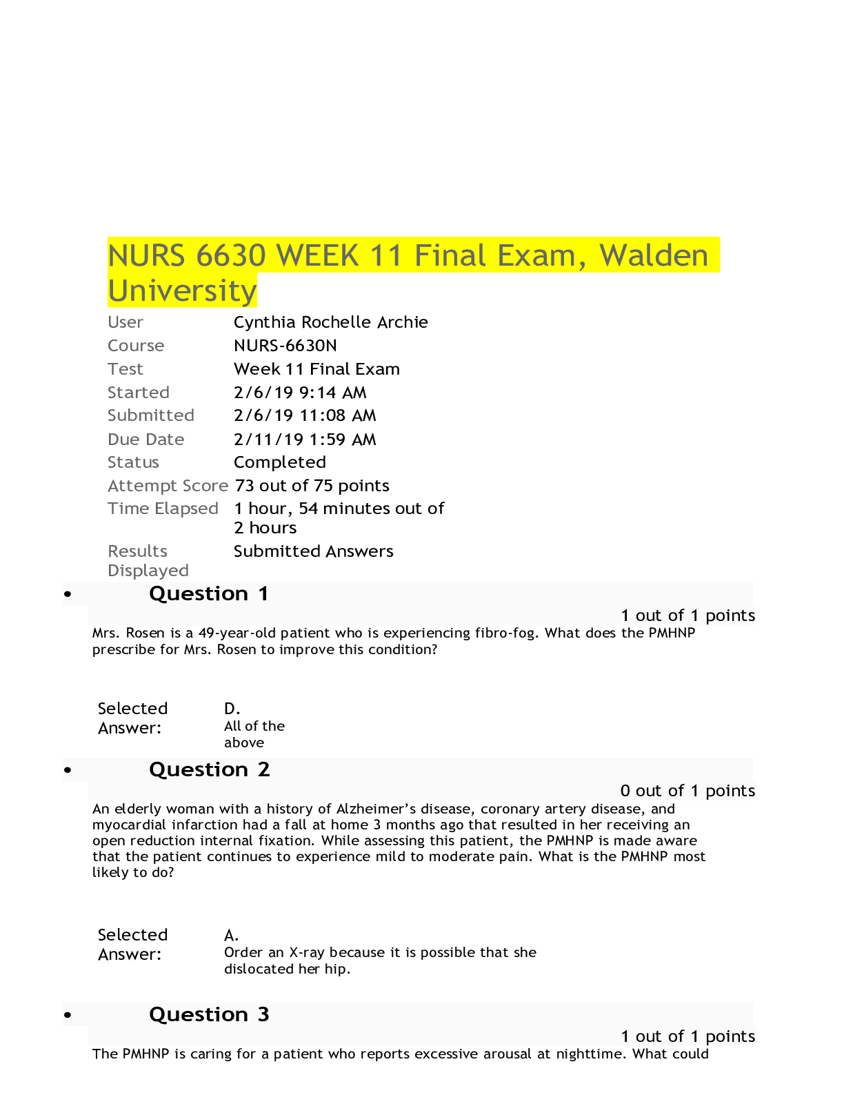 Preview image for NURS 6630 WEEK 11 Final Exam, Walden University